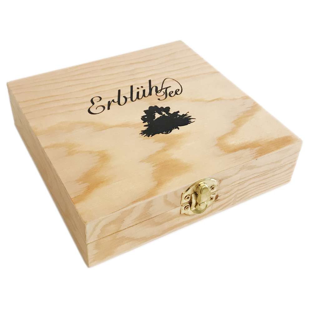 Creano Teeblumen Geschenkset in Teekiste aus Holz 12 Erblühtee in 9 Sorten Weißtee & Schwarztee