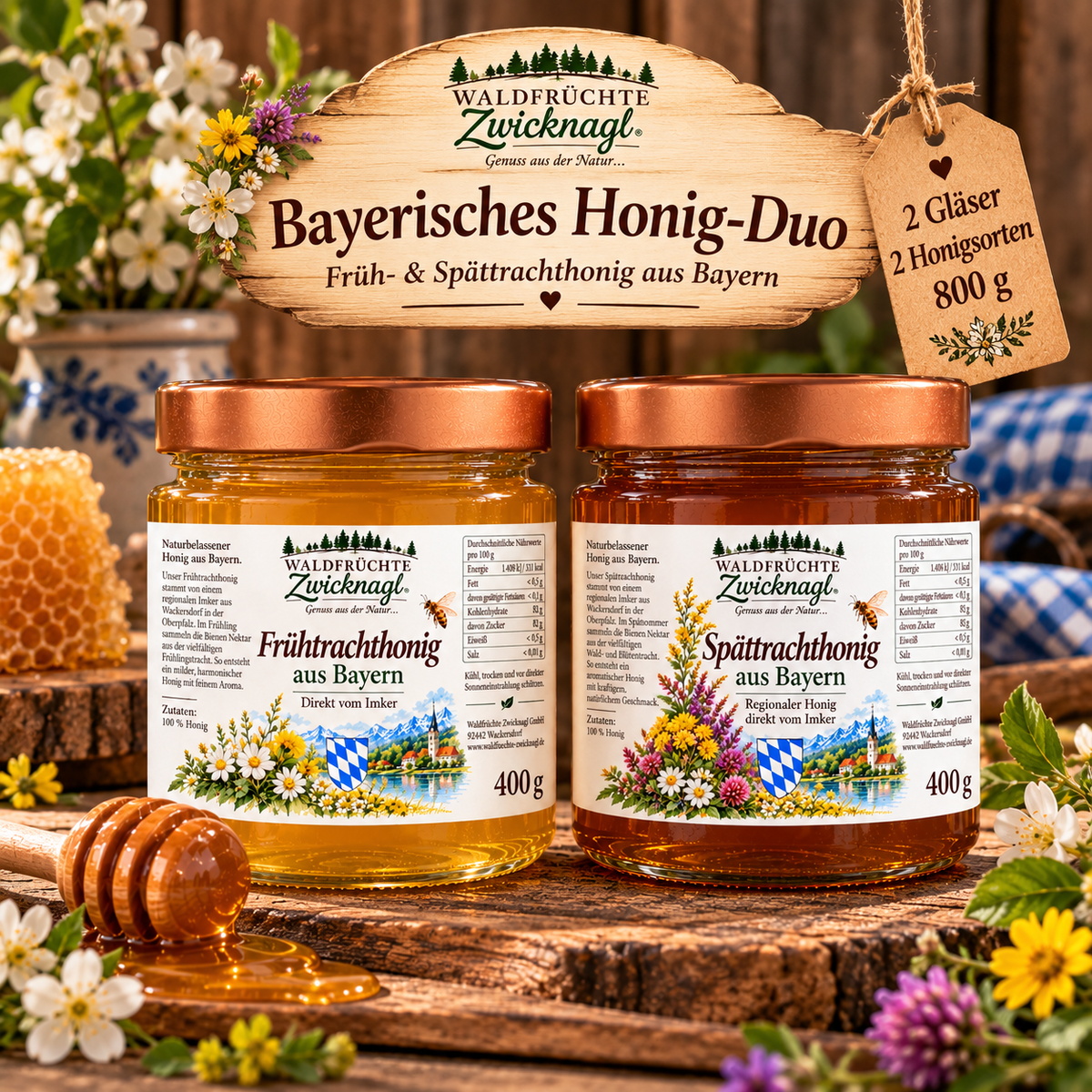 Bayerisches Honig-Duo – Früh- & Spättrachthonig (2 × 400 g)