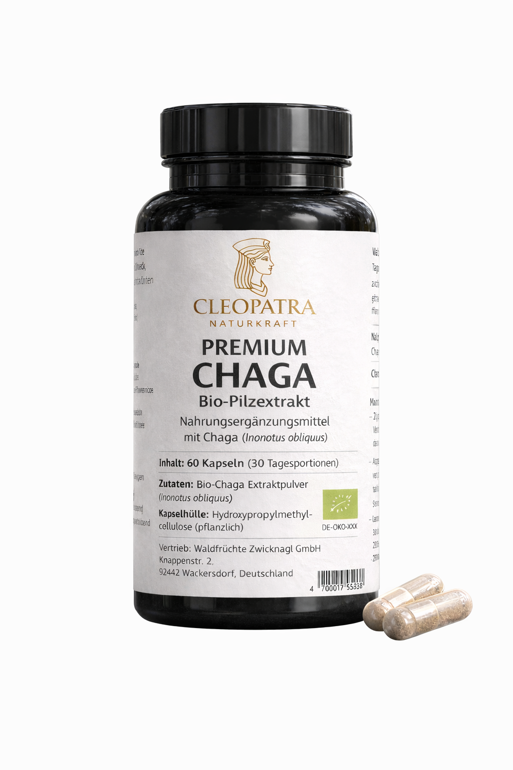 Premium Chaga Bio-Pilzextrakt Kapseln
