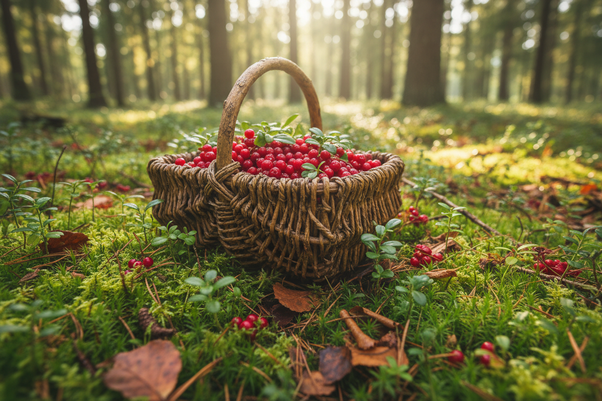 Frische Preiselbeeren în coș