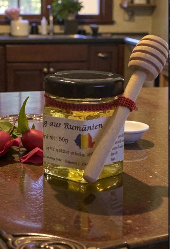 Honig aus rumänischen ökologischen Gebieten mit Honiglöffel - 50g