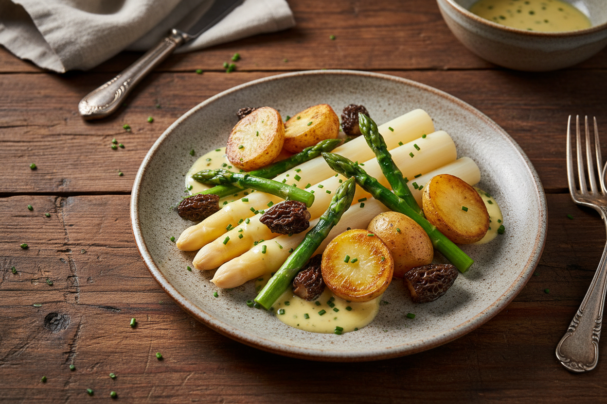Spargel mit Kartoffel und Morchel