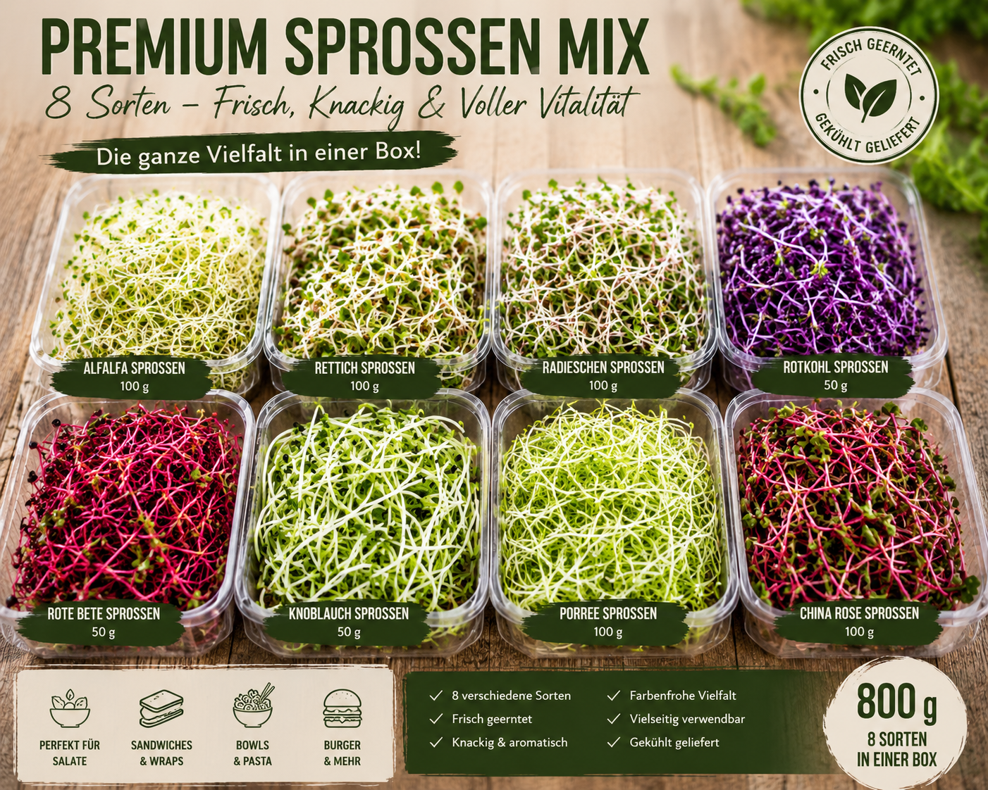 Premium Sprossen Mix – 8 Sorten