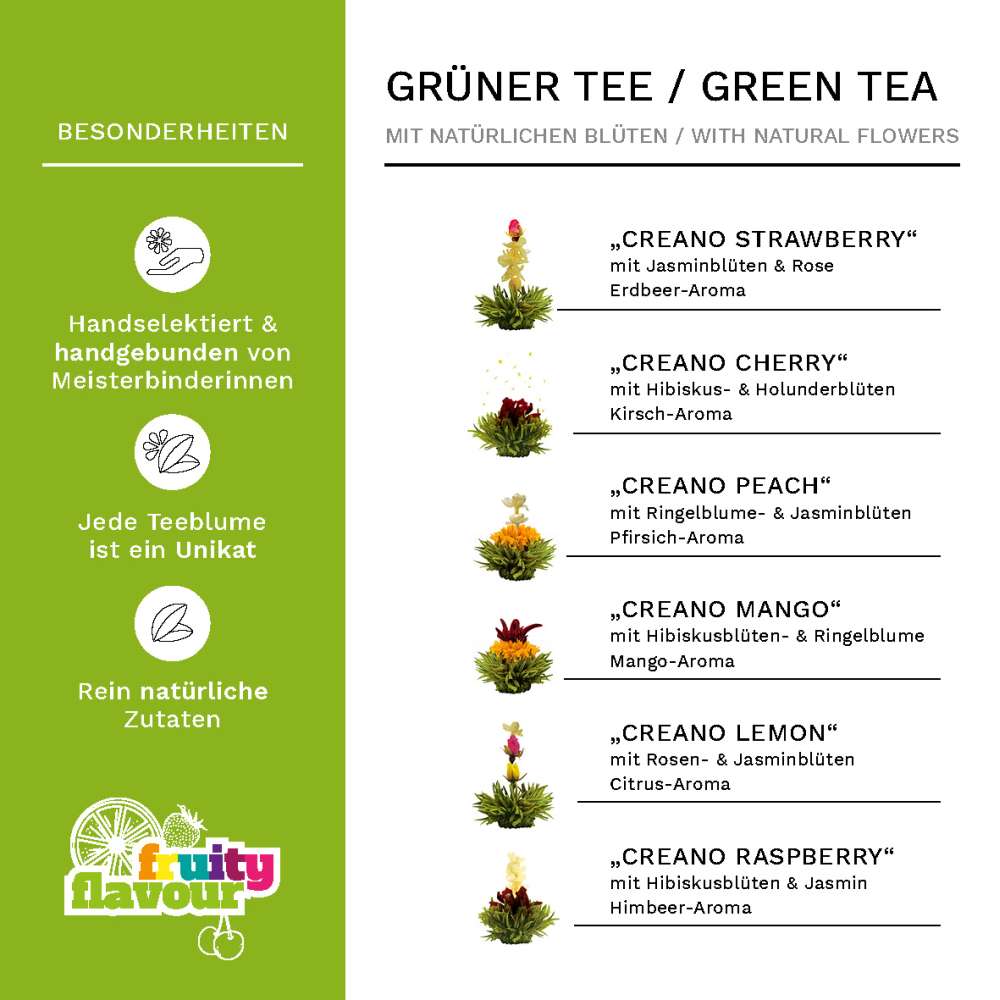 6er Erblüh Tee in Herz-Holzschachtel „Grüner Tee“