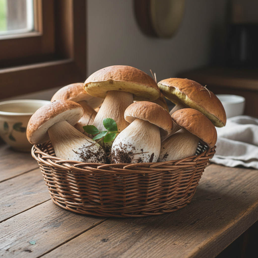 Frische Steinpilze im Korb - natürlich