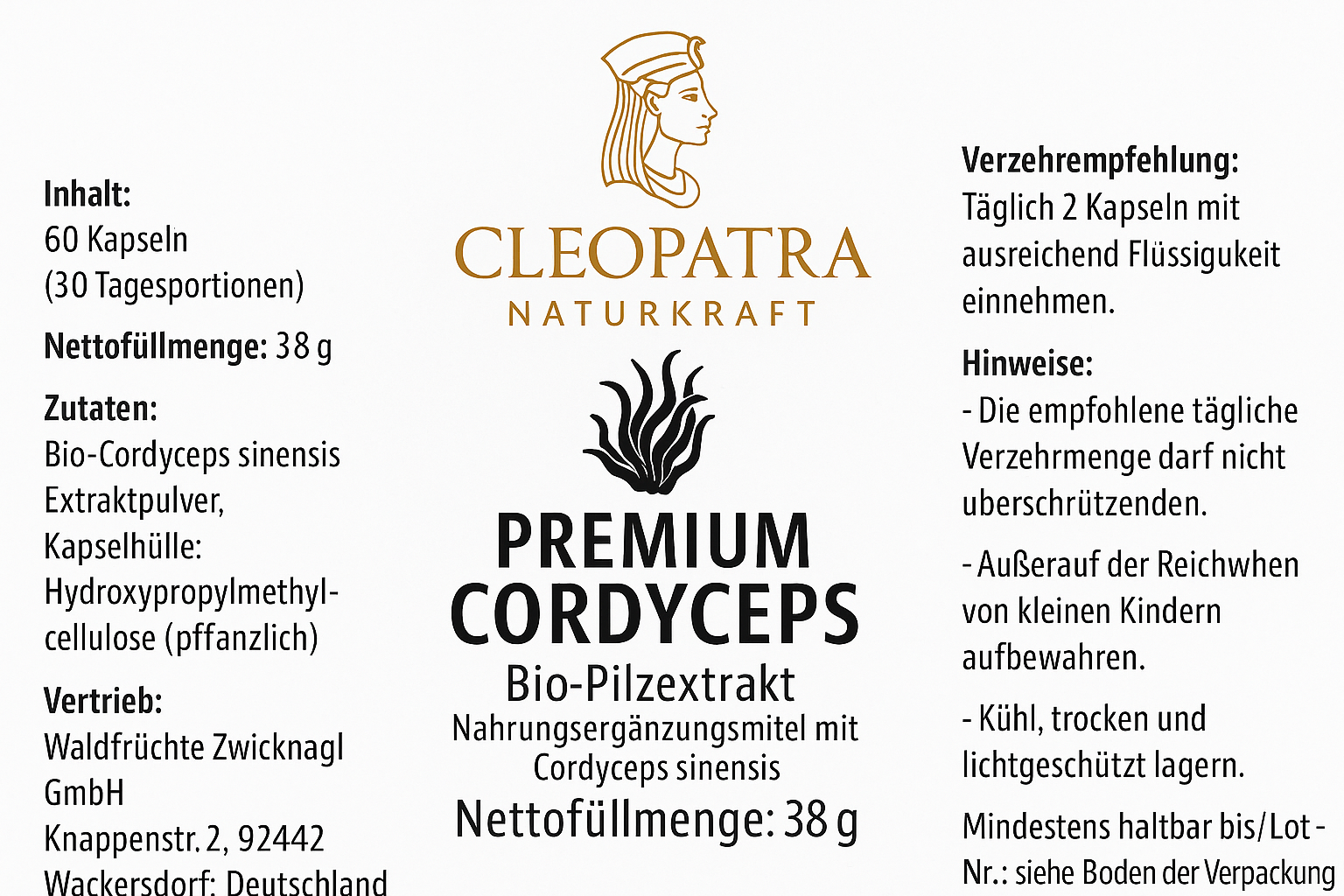 Premium Cordyceps Bio Pilzextrakt Kapsel